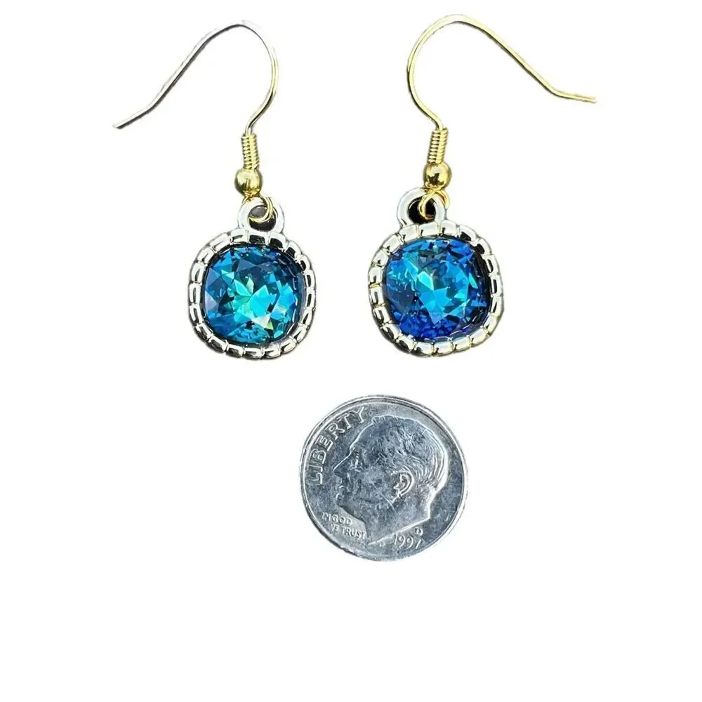 Earrings made with Bermuda Blue Swarovski crystal and gold earwires handcrafted